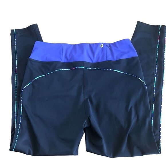 Fila Black Workout Leggings With Blue Band at Waist - Picture 2 of 16